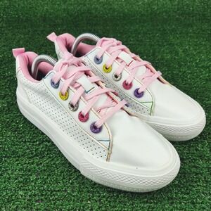 Gigil Sneakers Girls 3 White Pink Rainbow Glitter Eyelet Low Top G28602VT